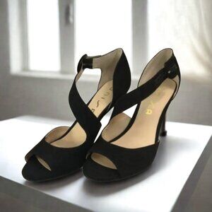 Unisa Black Suede Crisscross Peep-Toe Heels